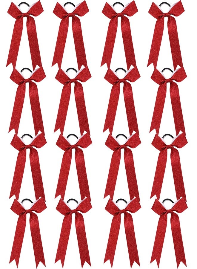 Hipcheer Long Tail Glitter Cheer Bows 16 PCS Collegiate Style Cheer Bows Ponytail Holder Handmade Bows for Girls Teens Cheerleader Sports (Glitter Red) - Image 1